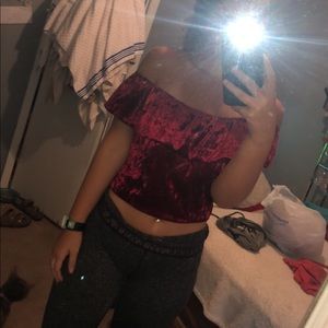 Red/pink velvet crop top